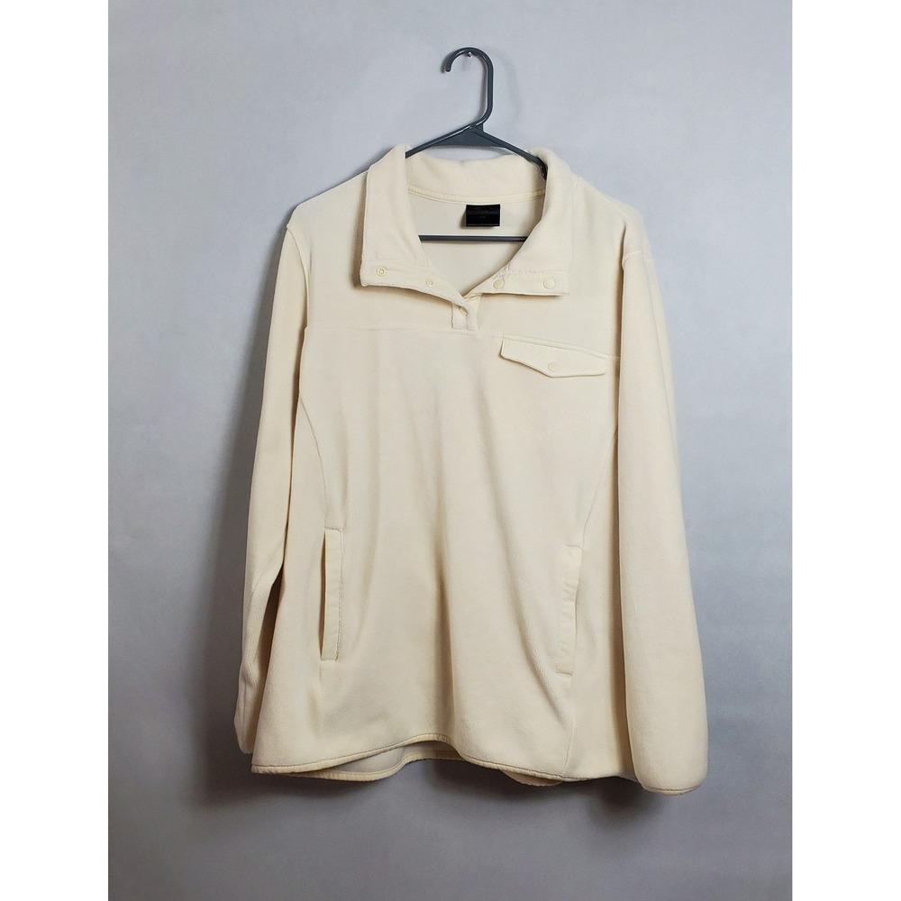 32 Degrees Heat Fleece Snap Neck Pullover Cream Ivory‎ Women's XL Velour